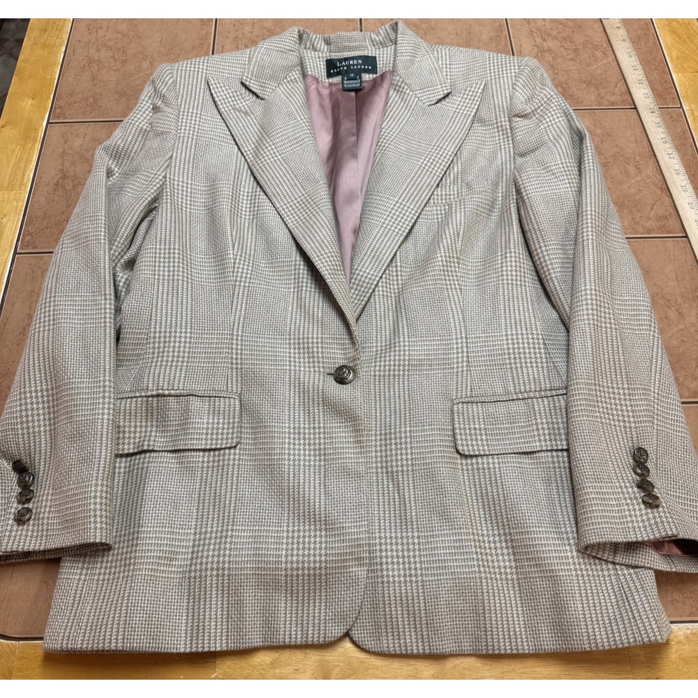 LRL Ralph Lauren Blazer Plaid Silk Horse Button Jacket Sz 16 Equestrian USA Made